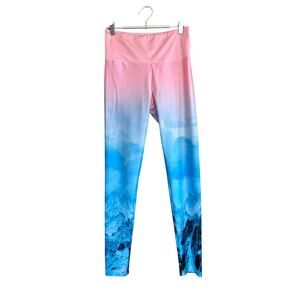Goldsheep Leggings Pink Sunset Blue Mountains Wearable Art High Rise Size Large